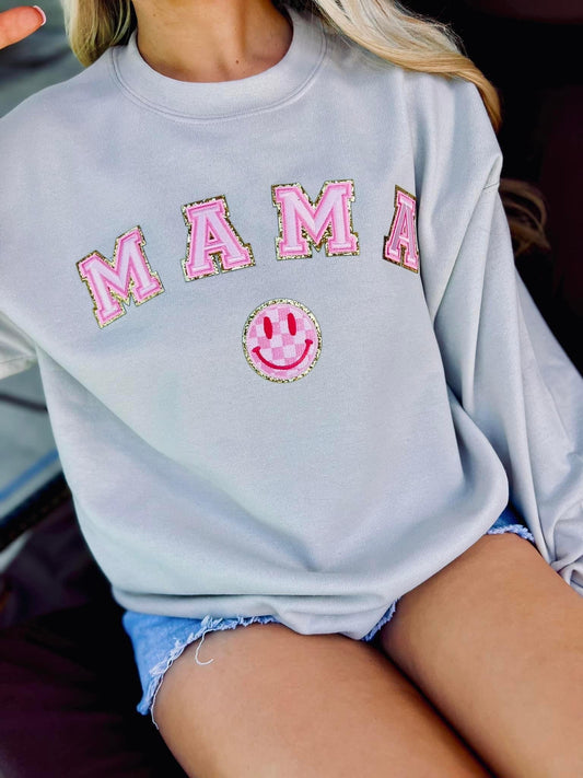 Mama Checkered Smiley Patch Sweatshirt