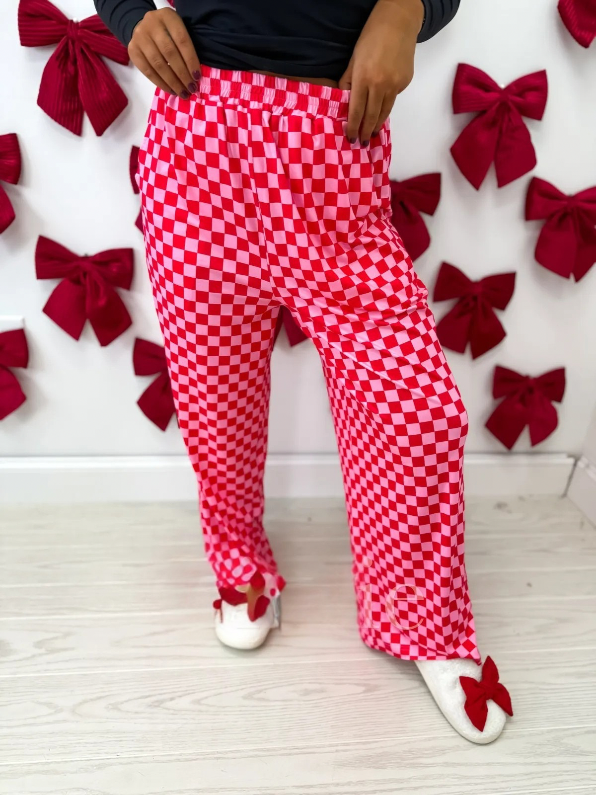 Red & Pink Checkered Stretchy Cozy Pants