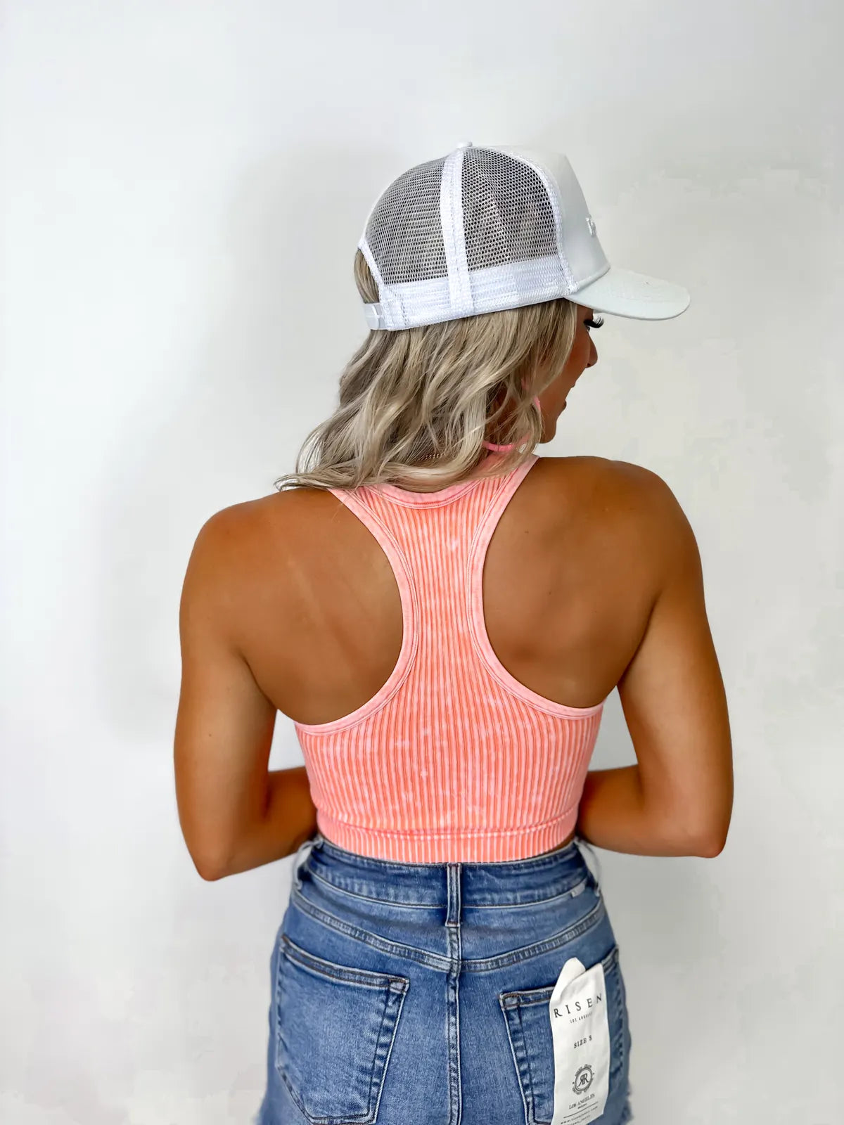 Coral Stone Washed Ribbed Racerback Tank