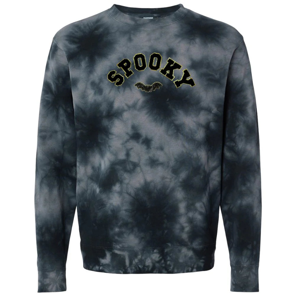 SPOOKY SEQUIN BAT PATCH TIE DYE SWEATSHIRT