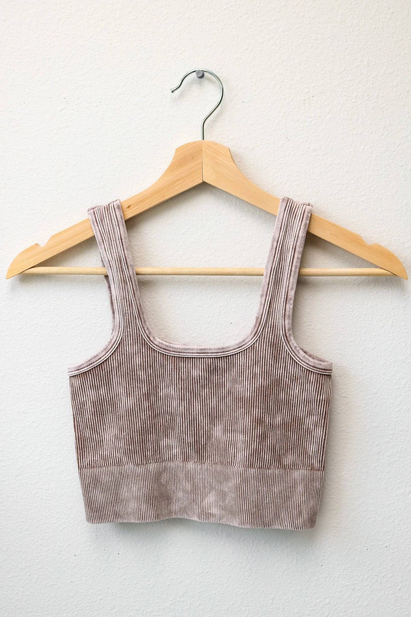 Ash Mocha Stone Washed Ribbed Tank Top