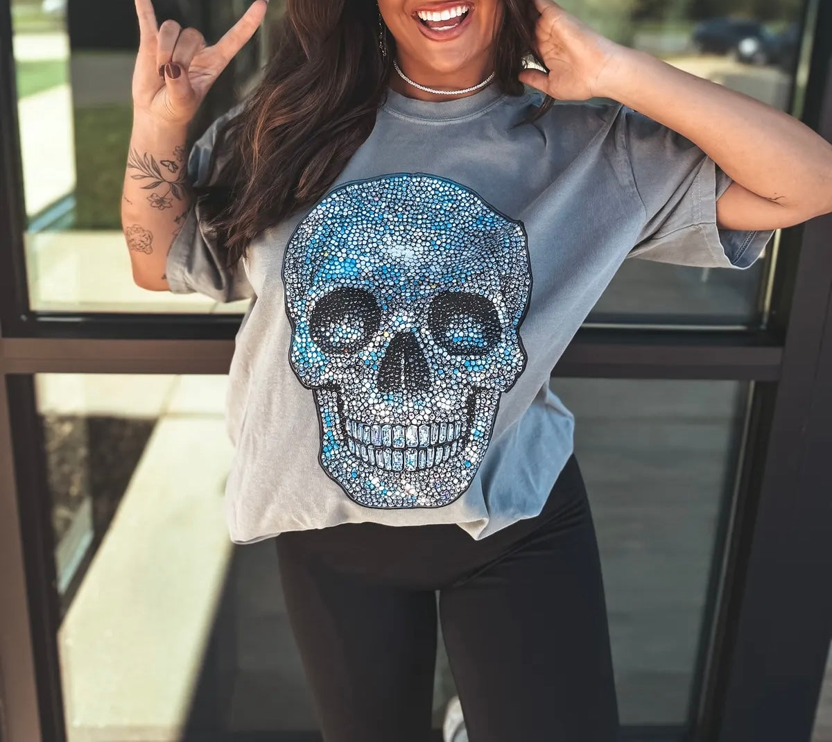 Faux Rhinestone Skull Tee