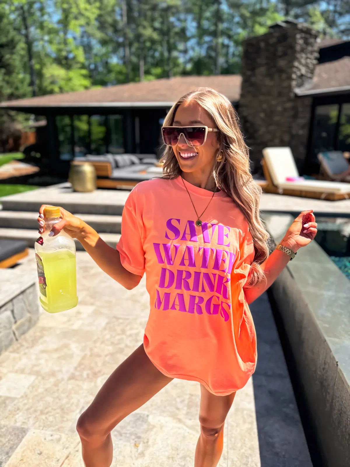 Save Water Drink Margs Neon Cantaloupe Tee