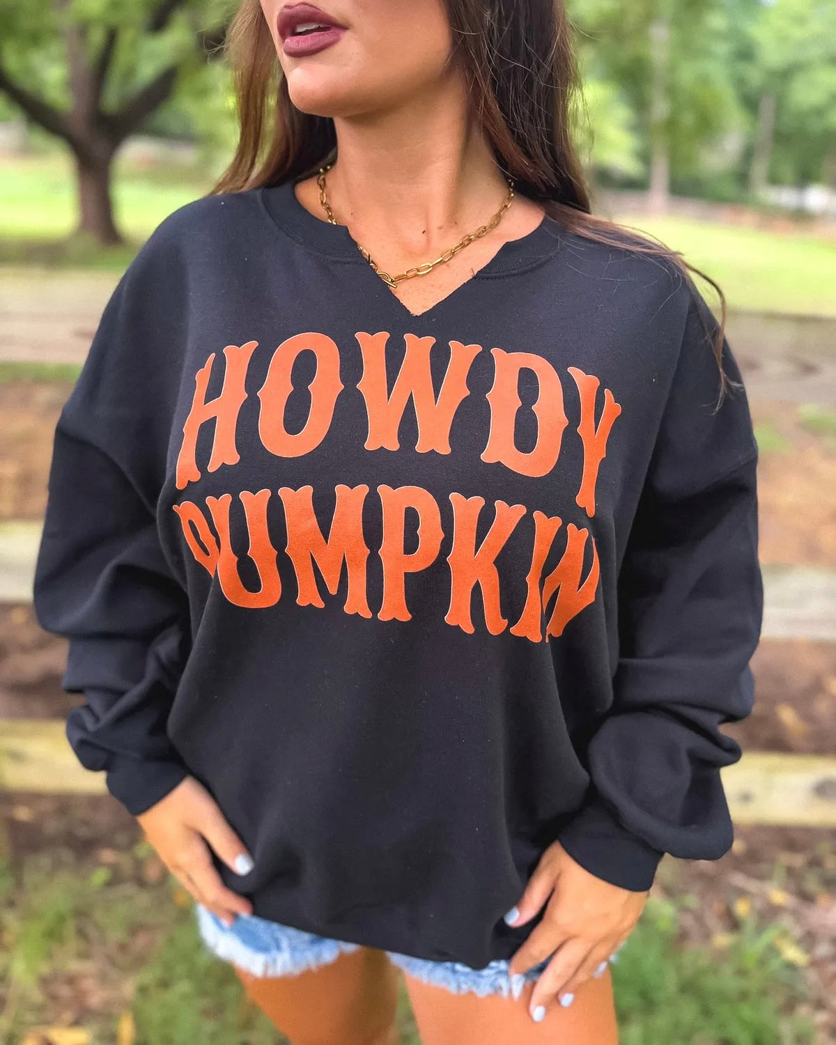 Howdy Pumpkin Split Neck Crew