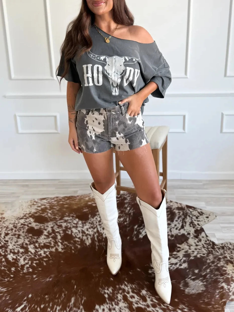 Howdy Horns Off Shoulder Tee