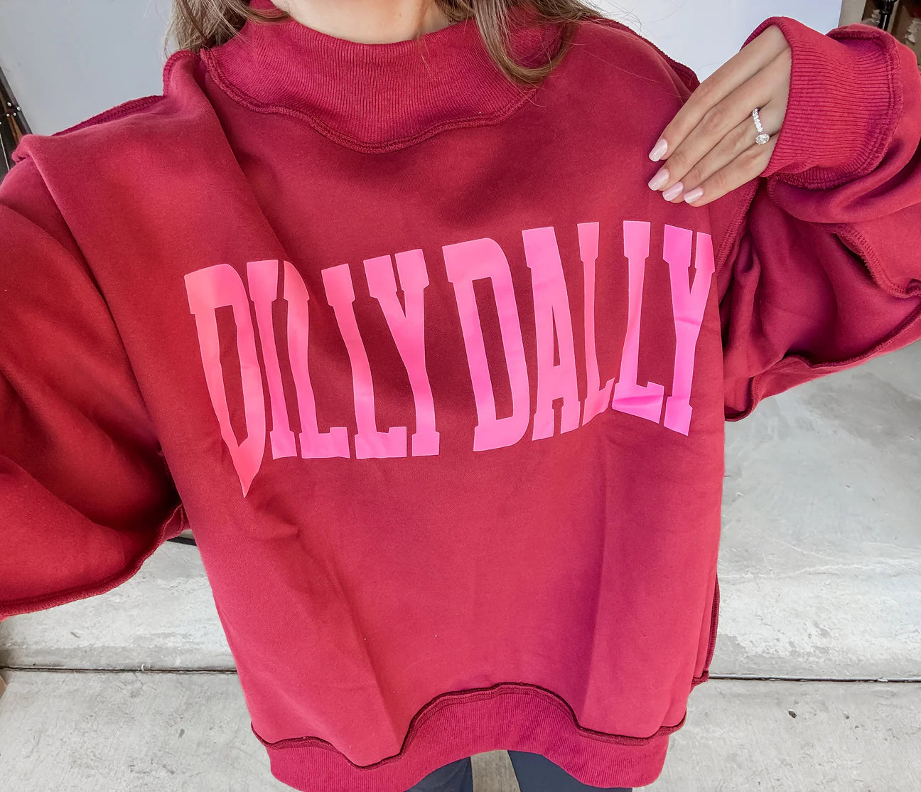Dillydally Burgundy Mockneck Sweatshirt