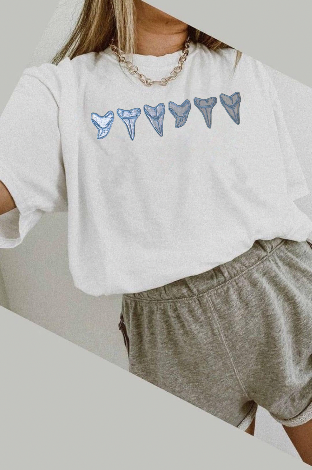 Icy Blue Shark Tooth Embroidered Tee/Sweatshirt