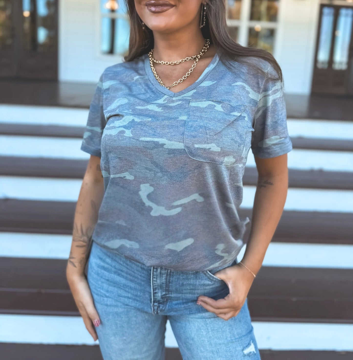 PREORDER Army Camo V Neck Tee