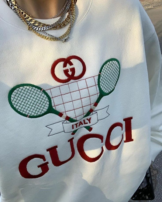 Multi-Colored Tennis Embroidered Crewneck