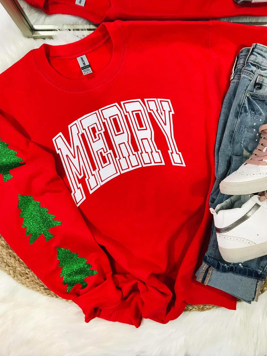 Merry with Tree Sleeves Long Sleeve Tee/Sweatshirt