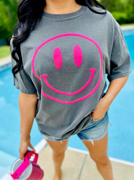 SMILEY NEON PINK PUFF TEE