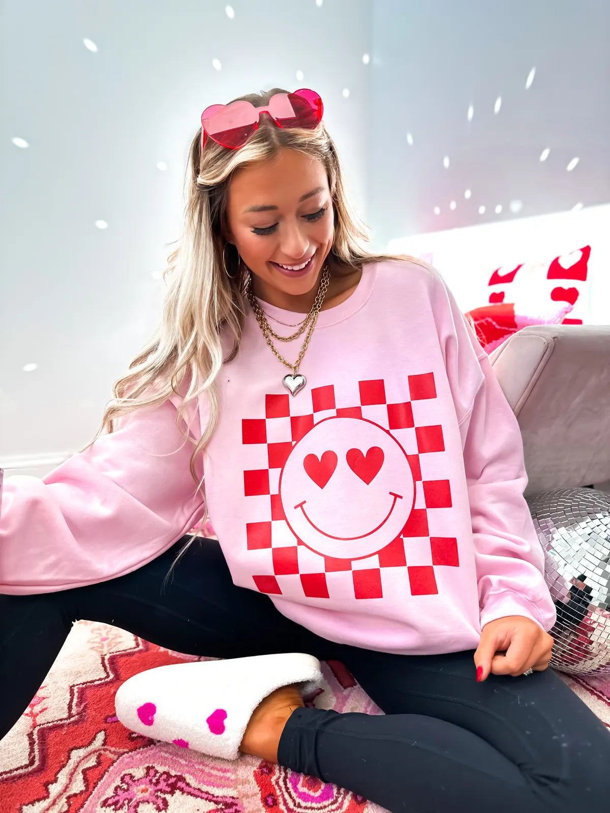 Checkered Heart Smiley Sweatshirt