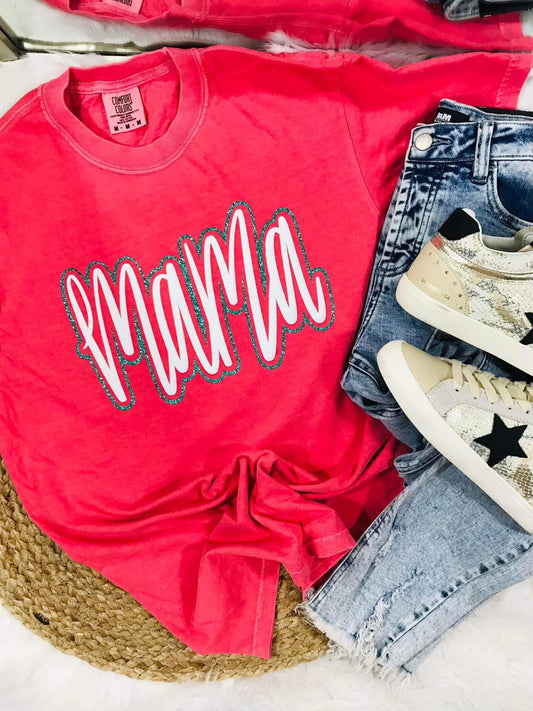 MAMA Puff Glitter Holiday Tee