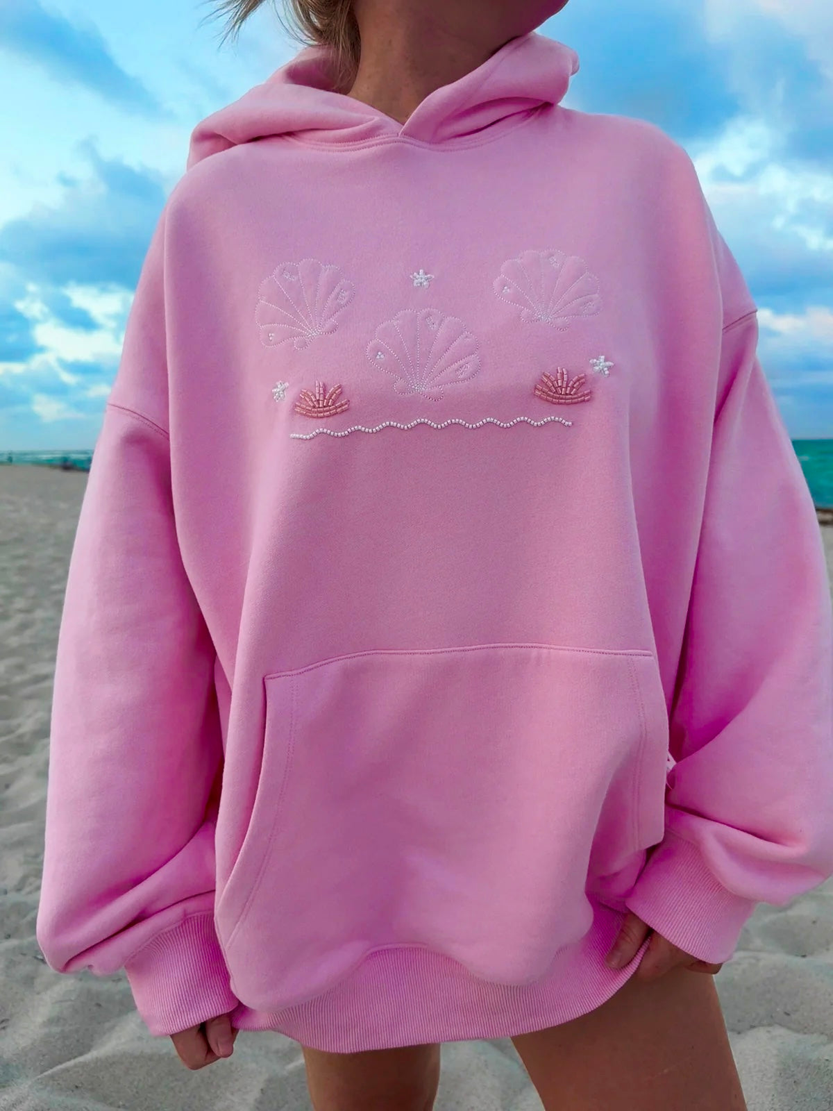 PREORDER Sunset Pink Bikini Beaded Ocean Hoodie