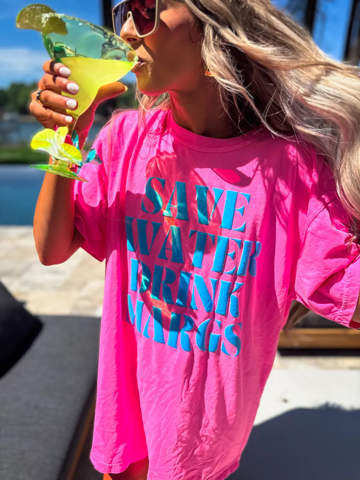 Save Water Drink Margs Neon Pink Tee