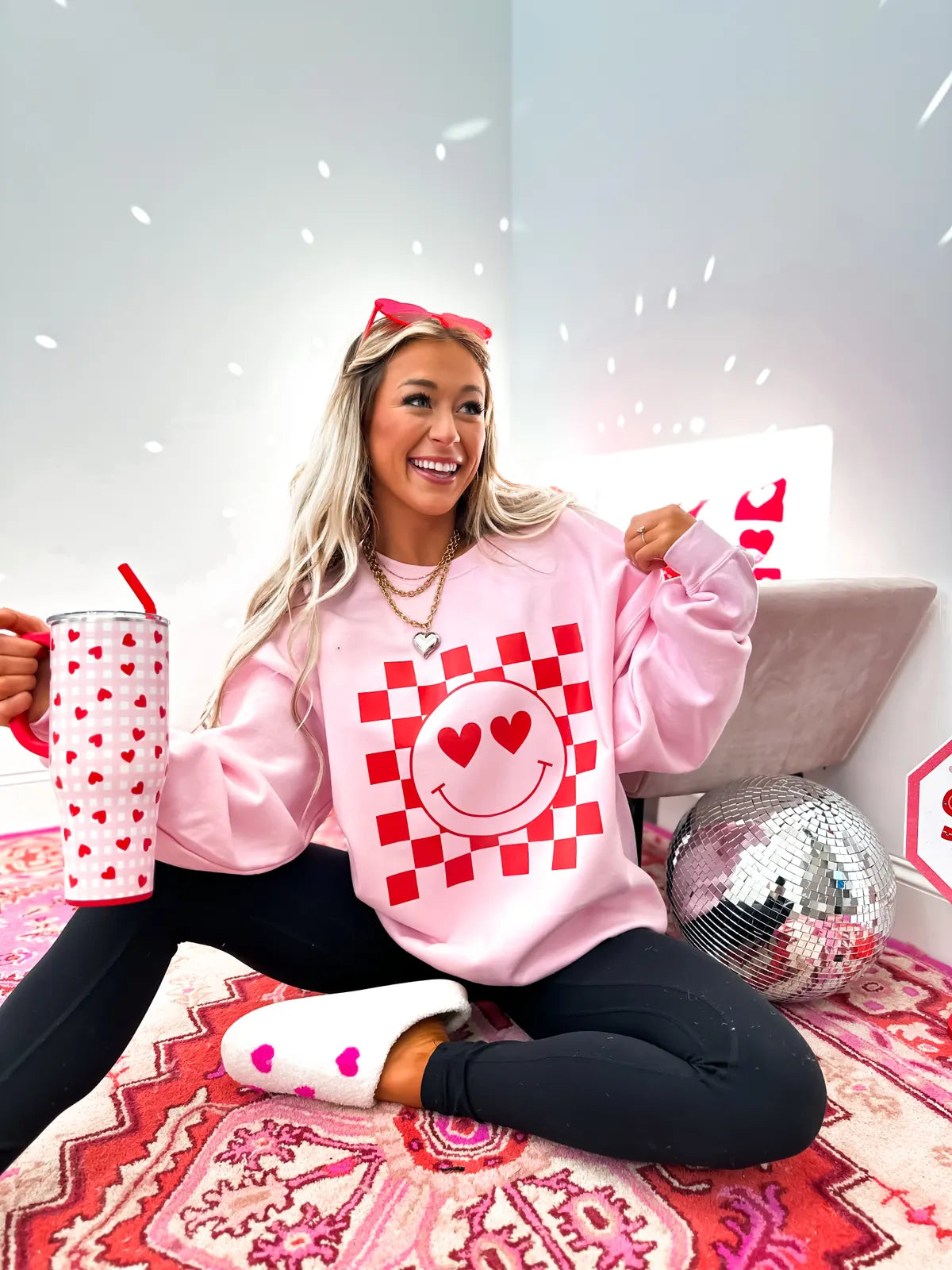 Checkered Heart Smiley Sweatshirt