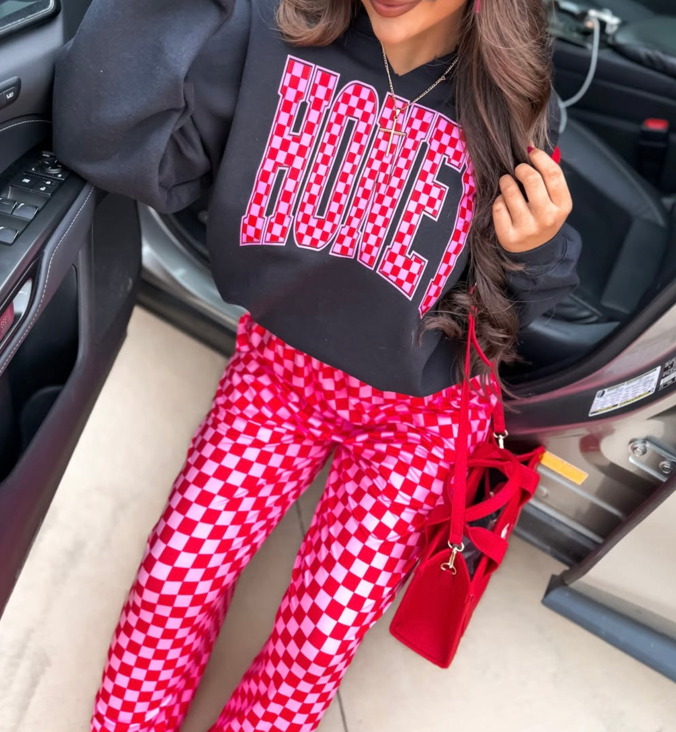 Honey Red & Pink Checkered Sweatshirt