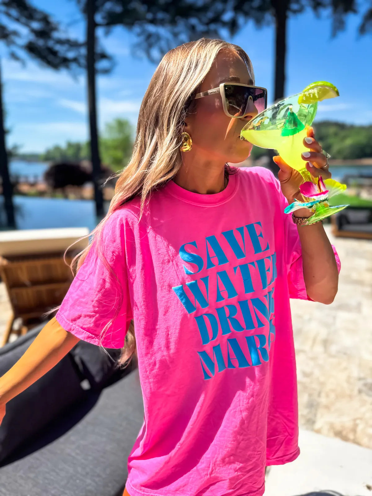 Save Water Drink Margs Neon Pink Tee