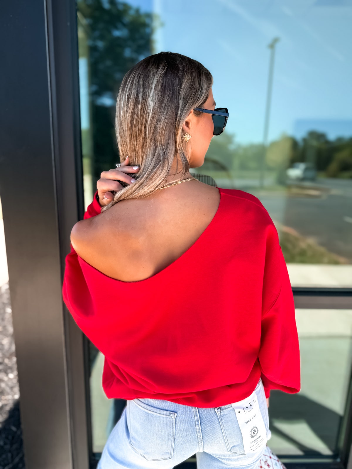 Santa Baby Red Off Shoulder Sweatshirt