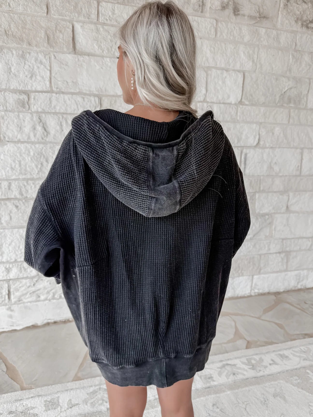 Charcoal Black Waffle Zip Up Jacket