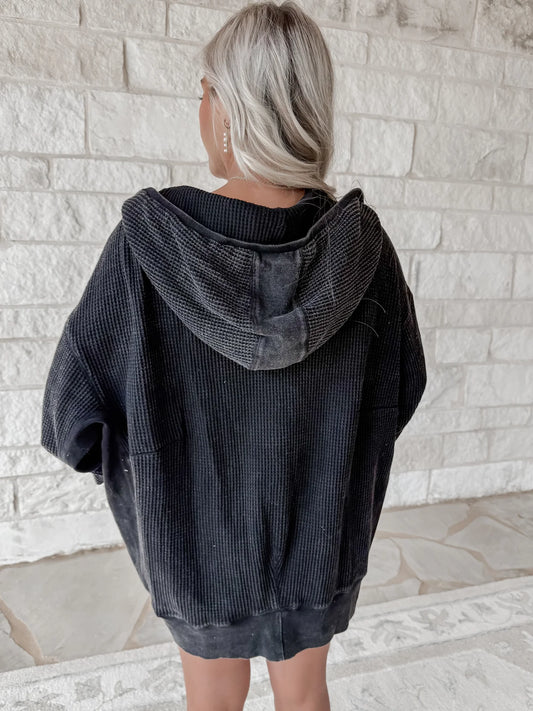 Charcoal Black Waffle Zip Up Jacket