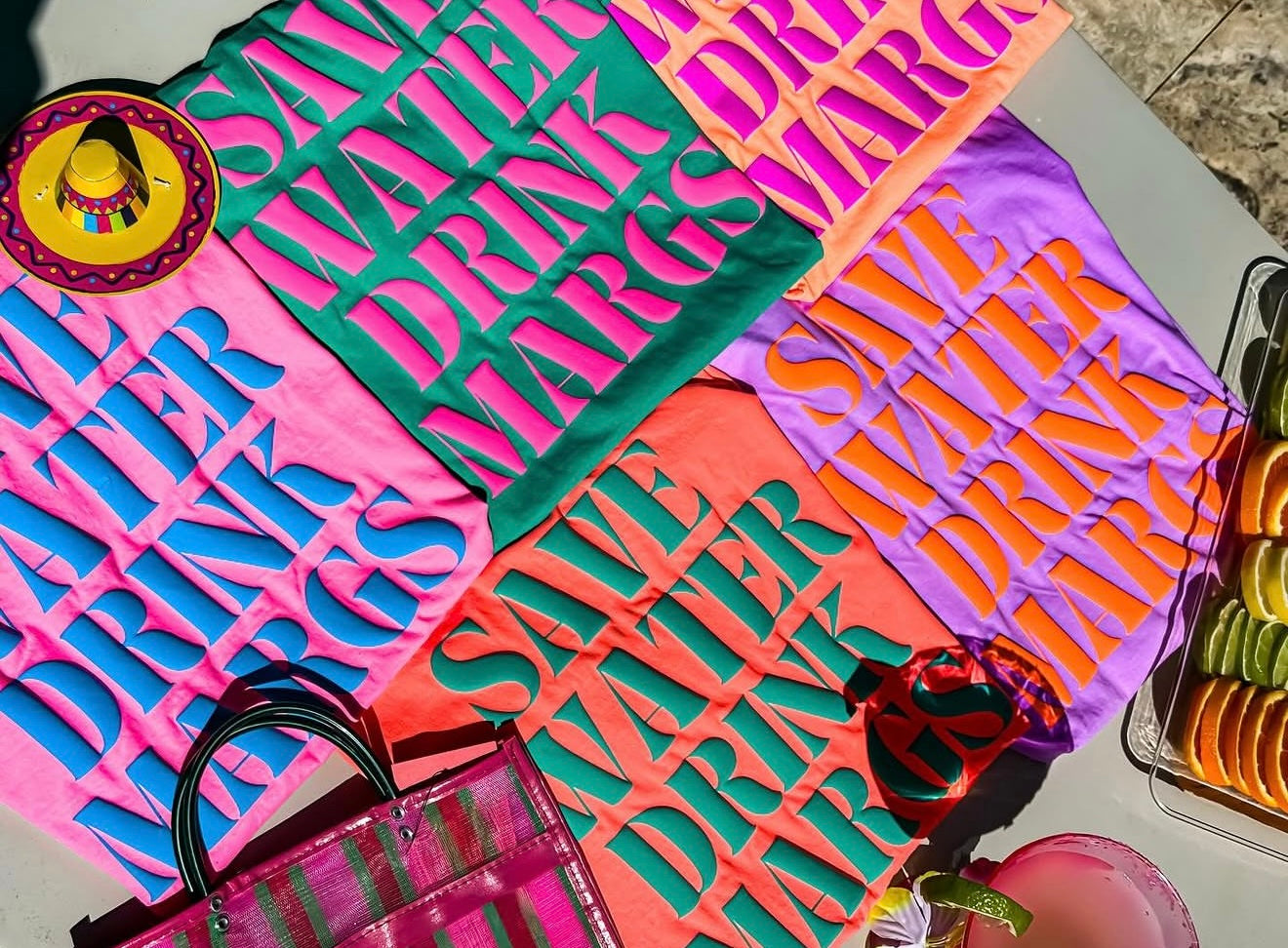 Save Water Drink Margs Neon Cantaloupe Tee