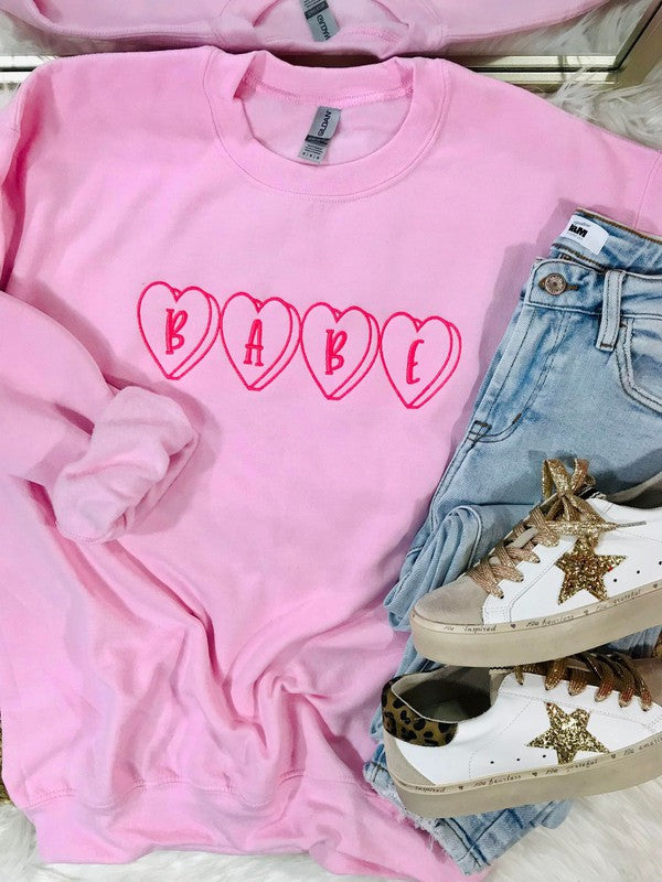 Babe Candy Heart Embroidered Sweatshirt