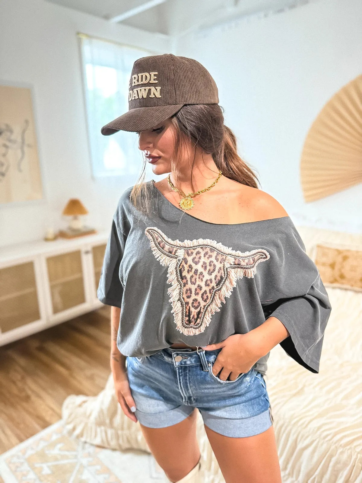 Leopard Bull Off Shoulder Tee