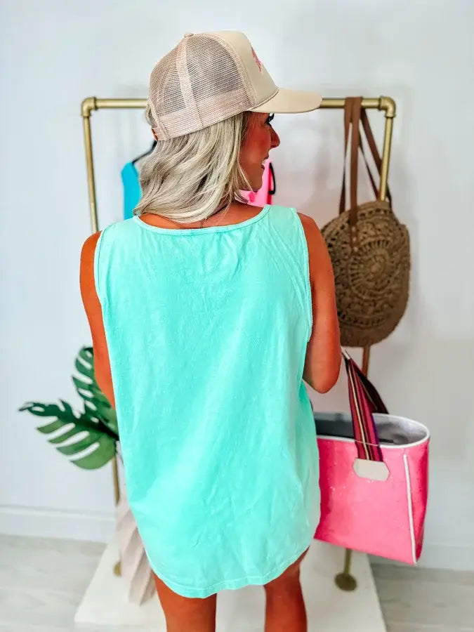 Mint Palm Trees Tank/Beach Cover Up