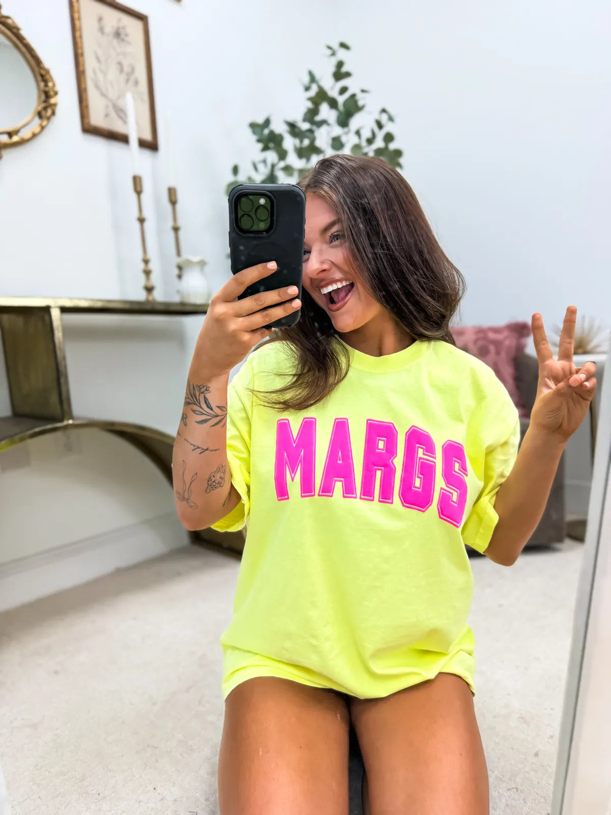 Margs Varsity Style Neon Lemon Tee