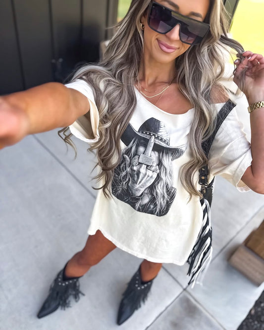 Sassy Western Off Shoulder Tee