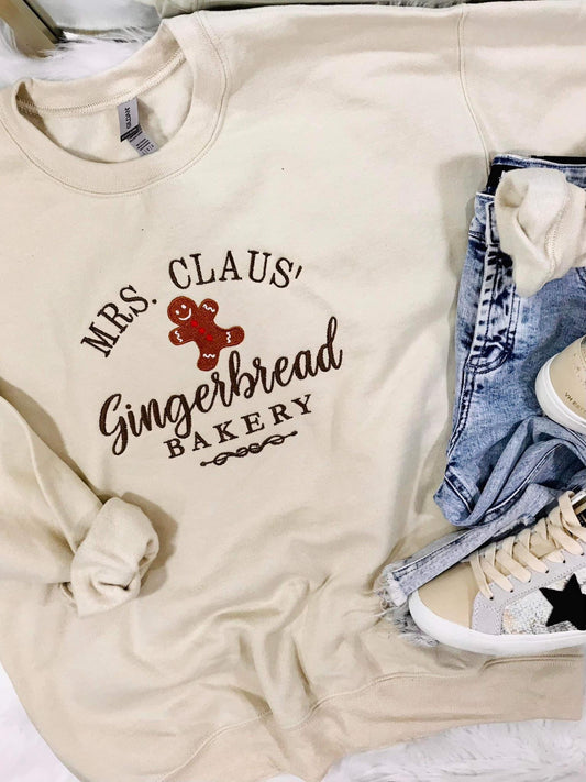 Mrs. Claus’ Gingerbread Bakery Embroidered Sweatshirt