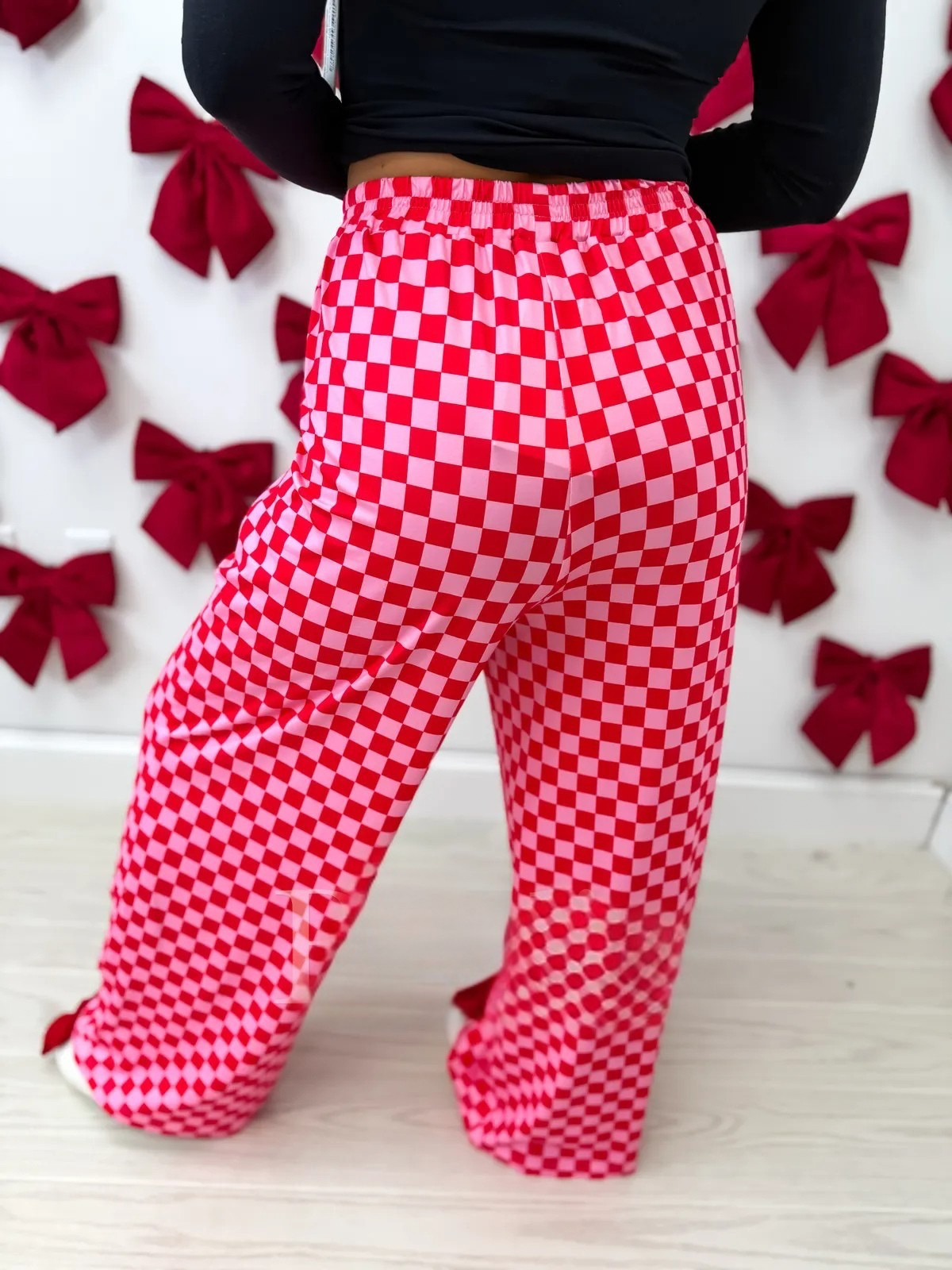 Red & Pink Checkered Stretchy Cozy Pants