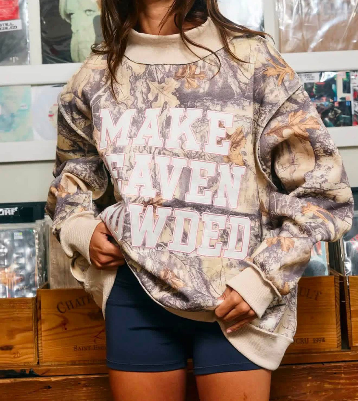Make Heaven Crowded Camo Mockneck