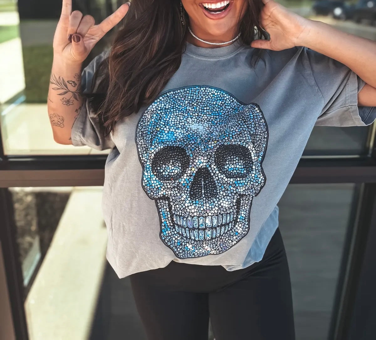 Faux Rhinestone Skull Tee