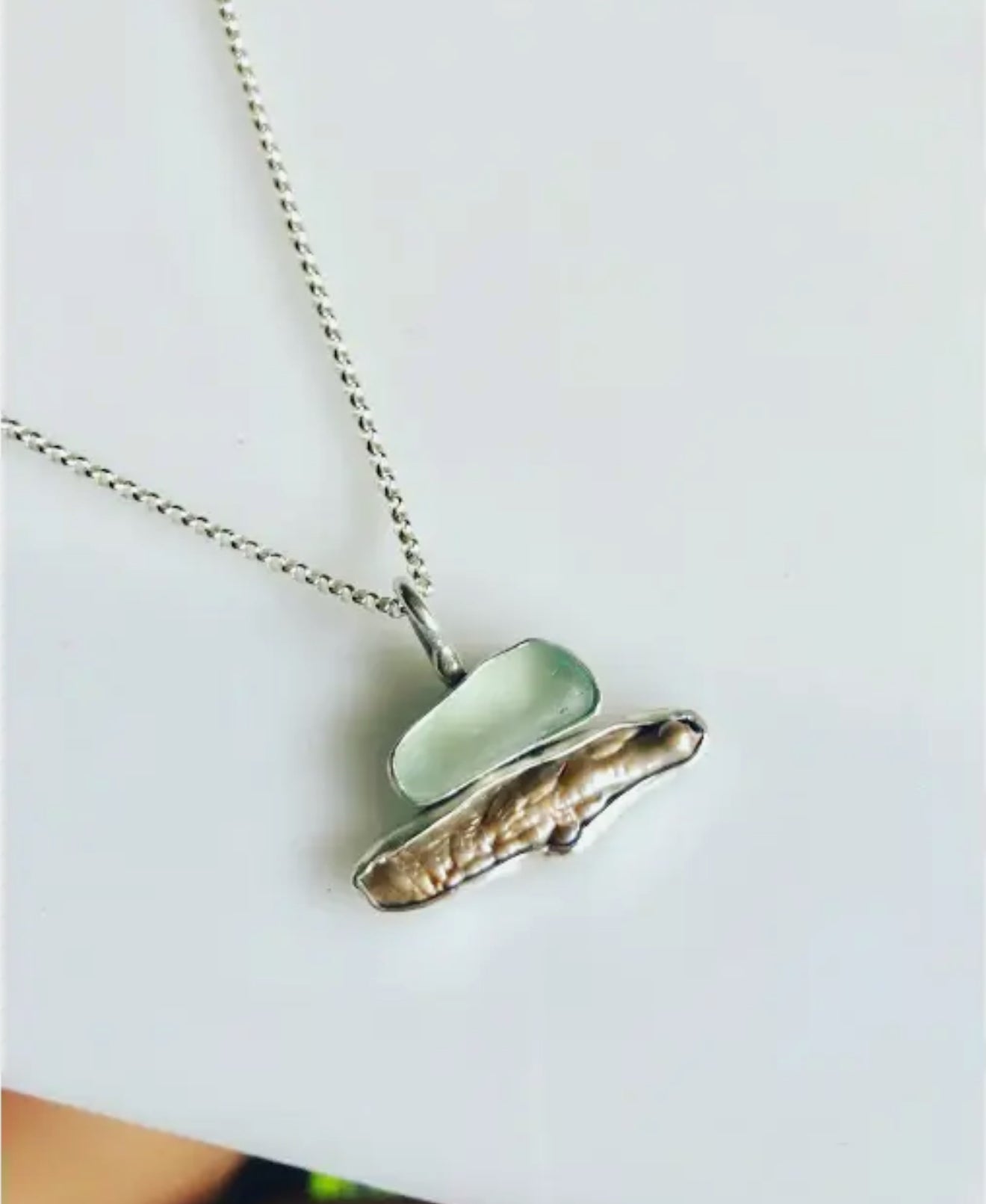 Stacked Seaglass and Pearl Necklace