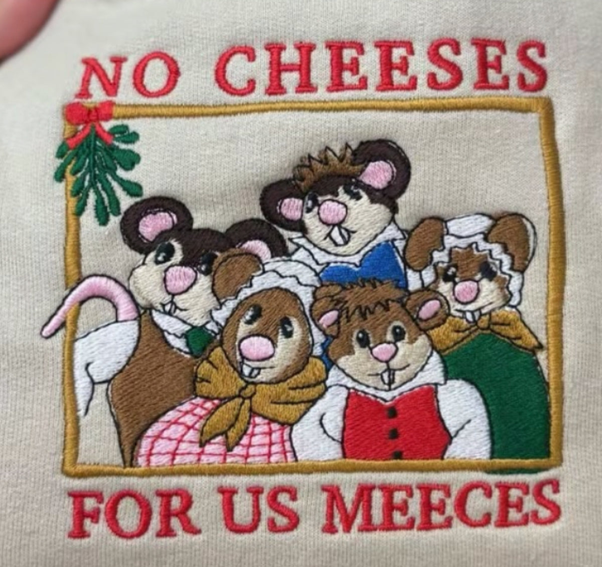 No Cheeses For Us Meeces Embroidered Crewneck