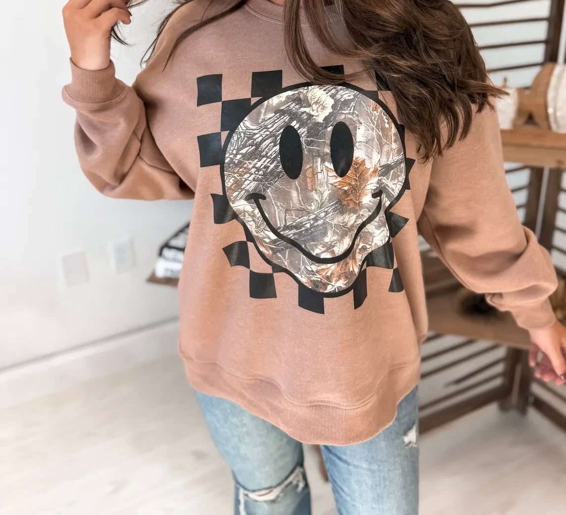 Smiley Camo Cinnamon Swirl Sweatshirt