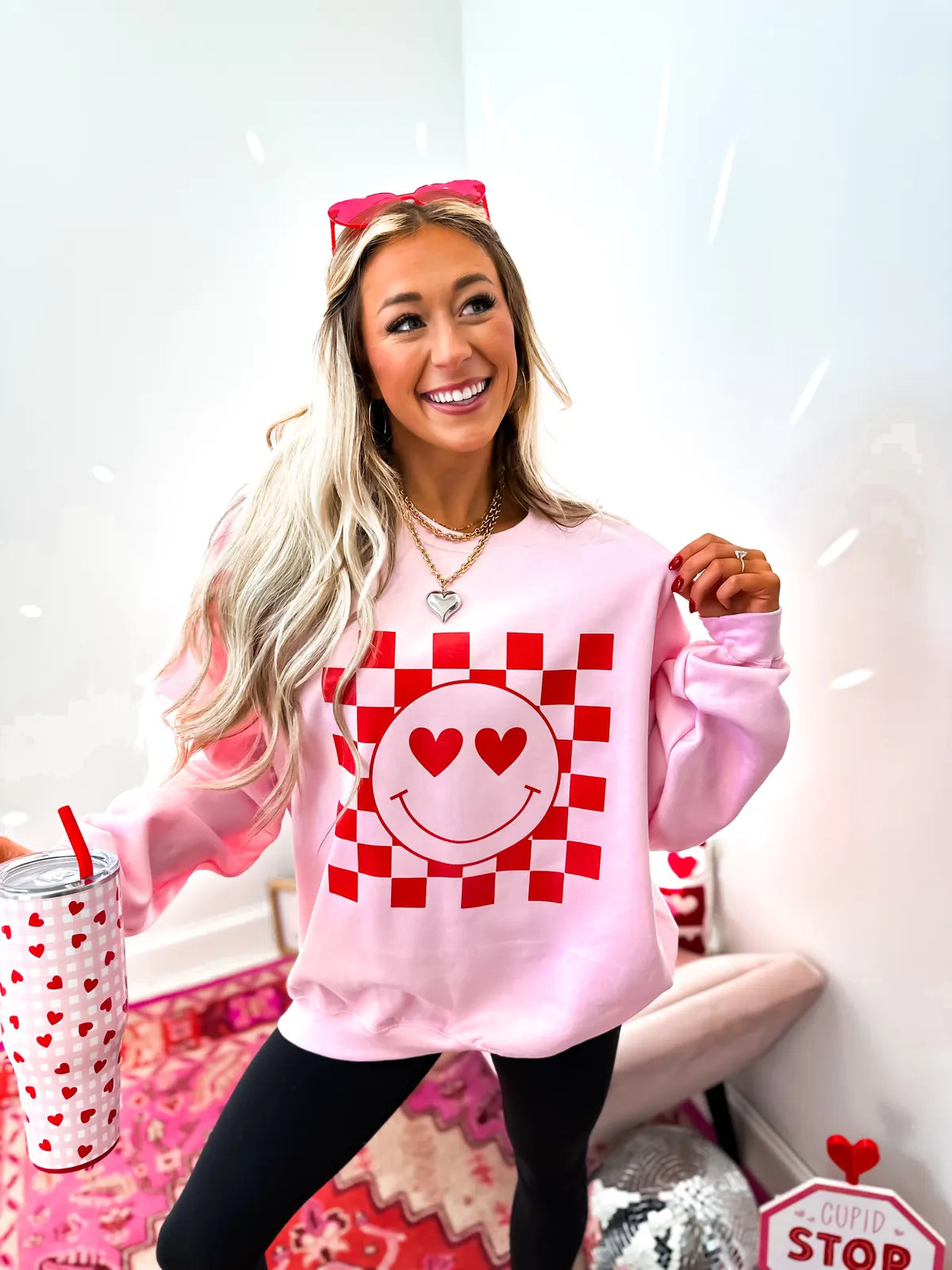 Checkered Heart Smiley Sweatshirt