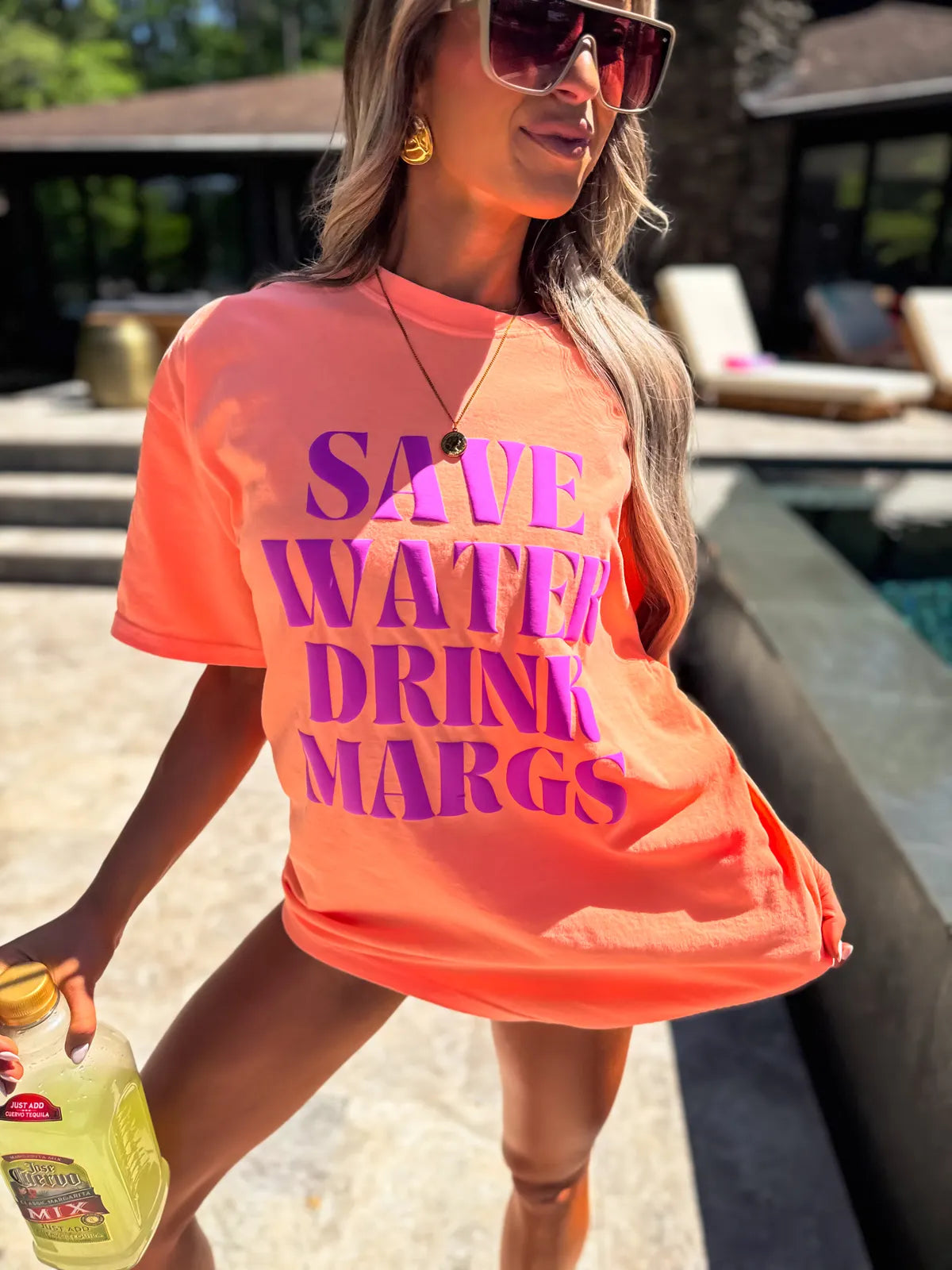 Save Water Drink Margs Neon Cantaloupe Tee