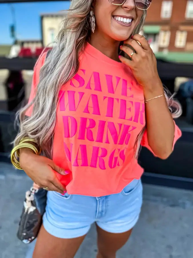 Save Water Drink Margs Puff Coral Tee