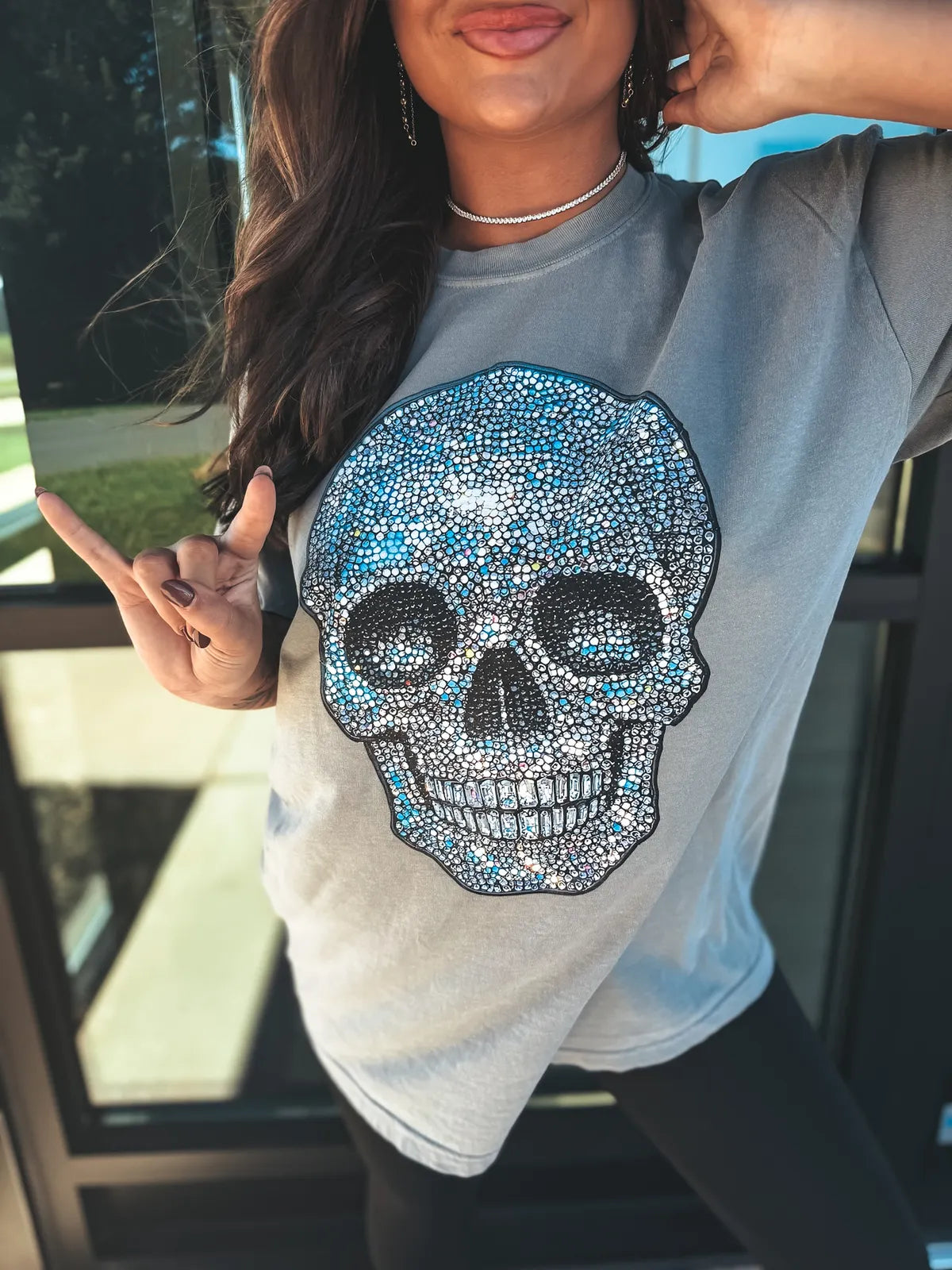Faux Rhinestone Skull Tee