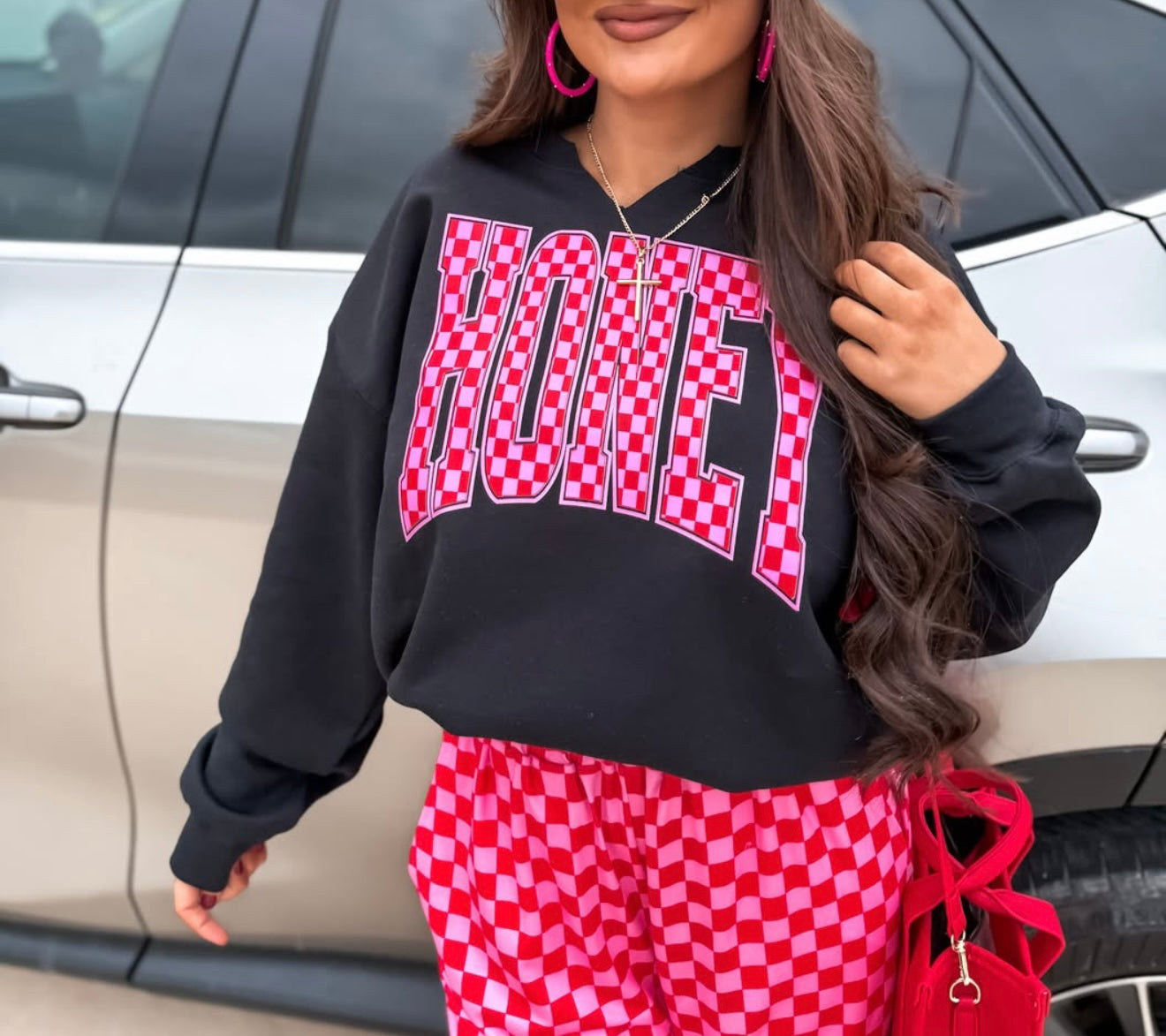 Honey Red & Pink Checkered Sweatshirt
