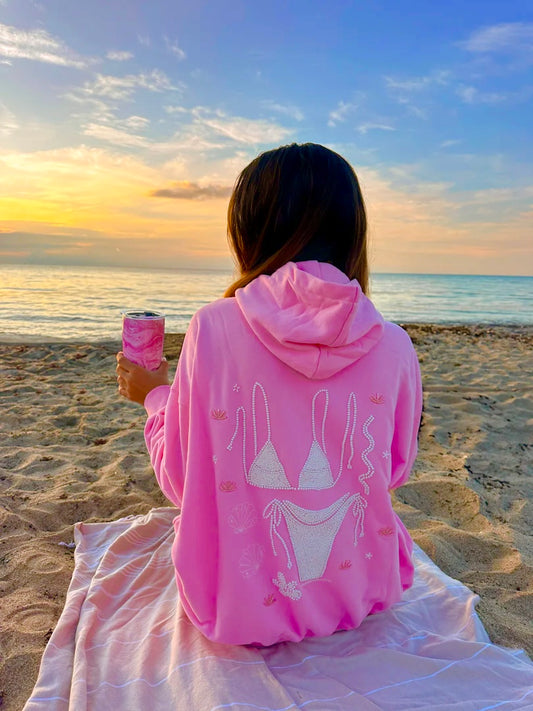 PREORDER Sunset Pink Bikini Beaded Ocean Hoodie