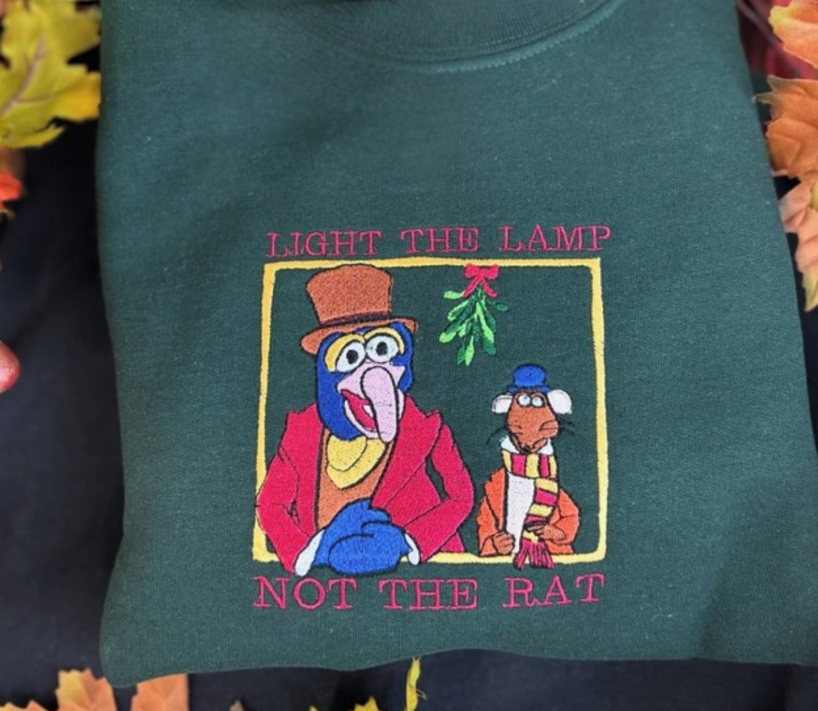Light the Lamp Not the Rat Embroidered Crewneck
