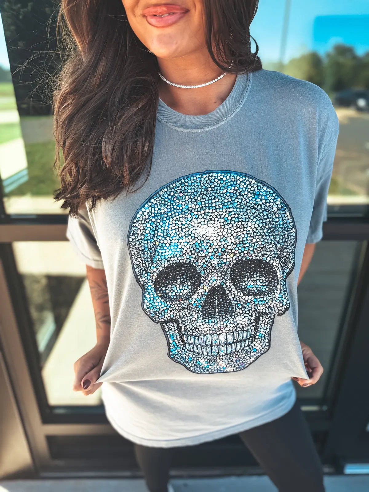 Faux Rhinestone Skull Tee