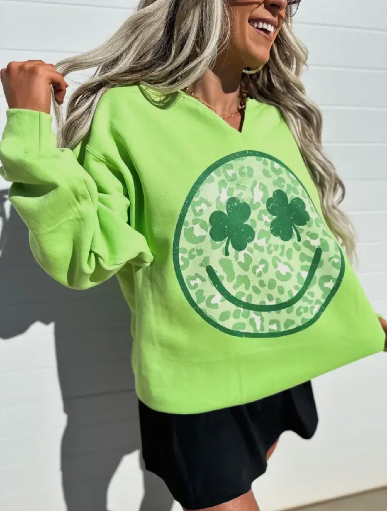 Smiley Cheetah Shamrock Sweatshirt