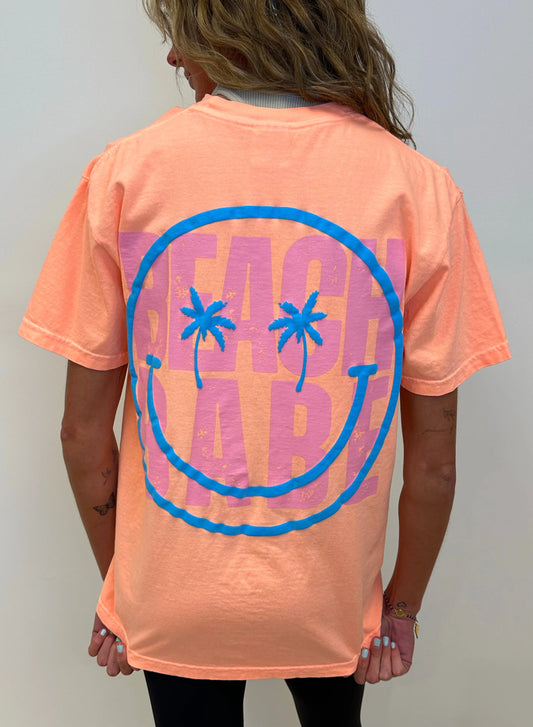 BEACH BABE SMILEY TEE (Neon Cantaloupe)