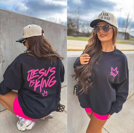 Jesus is King Neon Puff Sweatshirt