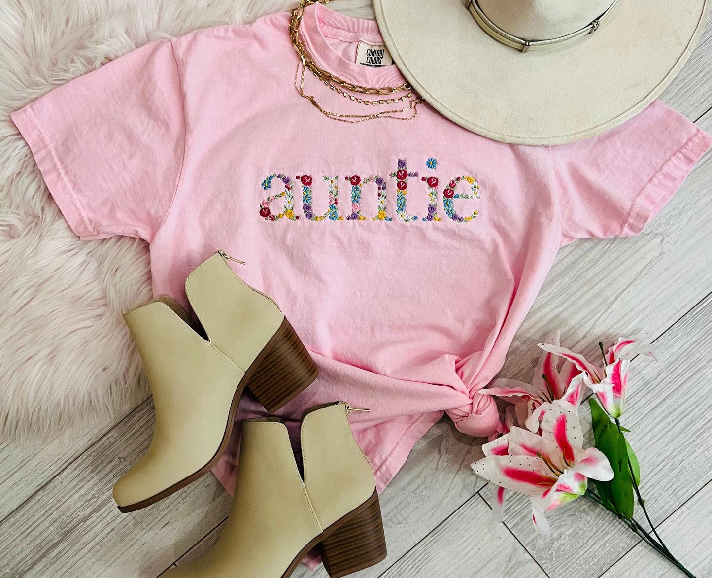 Auntie Floral Embroidered Tee